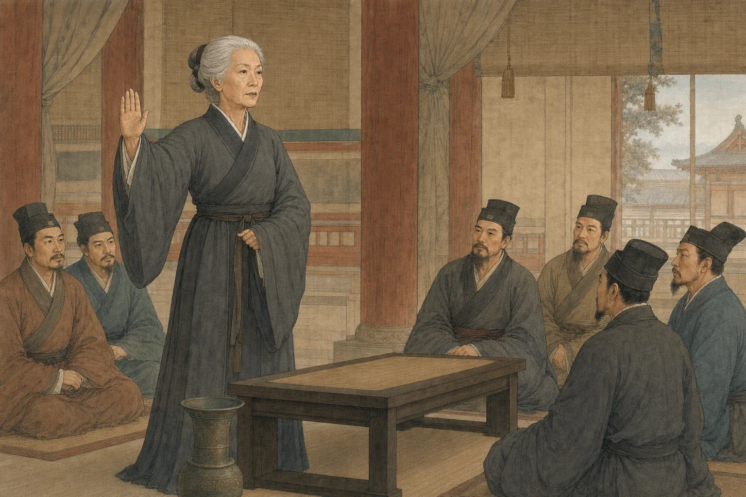 白发冯嫽在汉廷主动请缨，要求带百人再赴乌孙镇抚星靡。