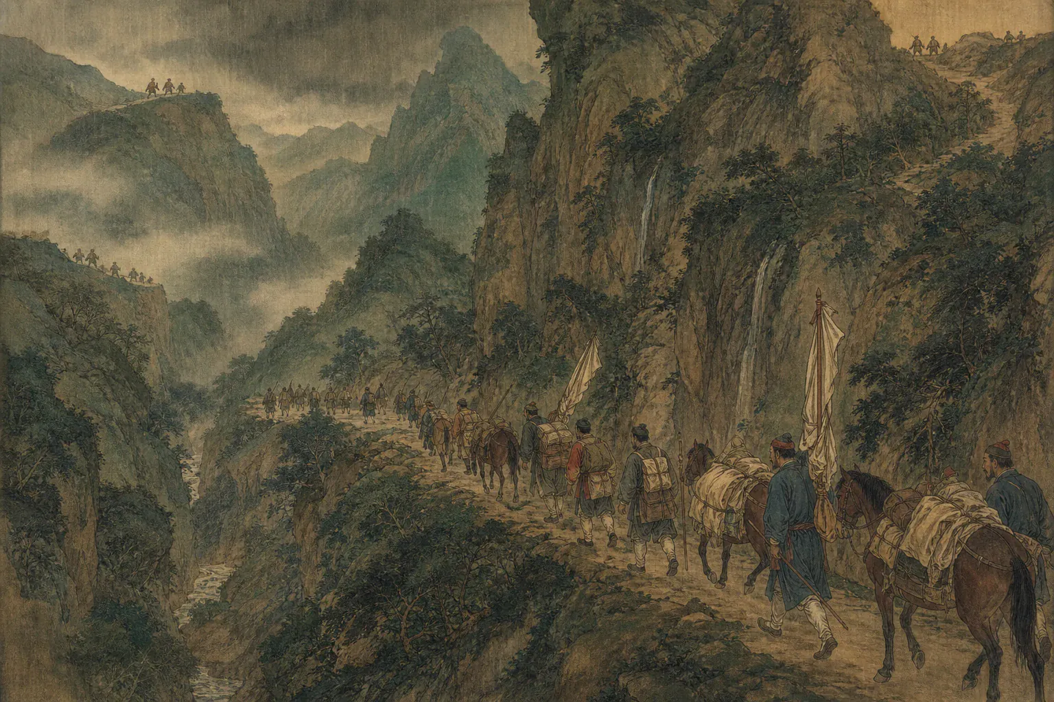 大西军余部穿过川黔山道退往云南，前后均有追兵逼近。