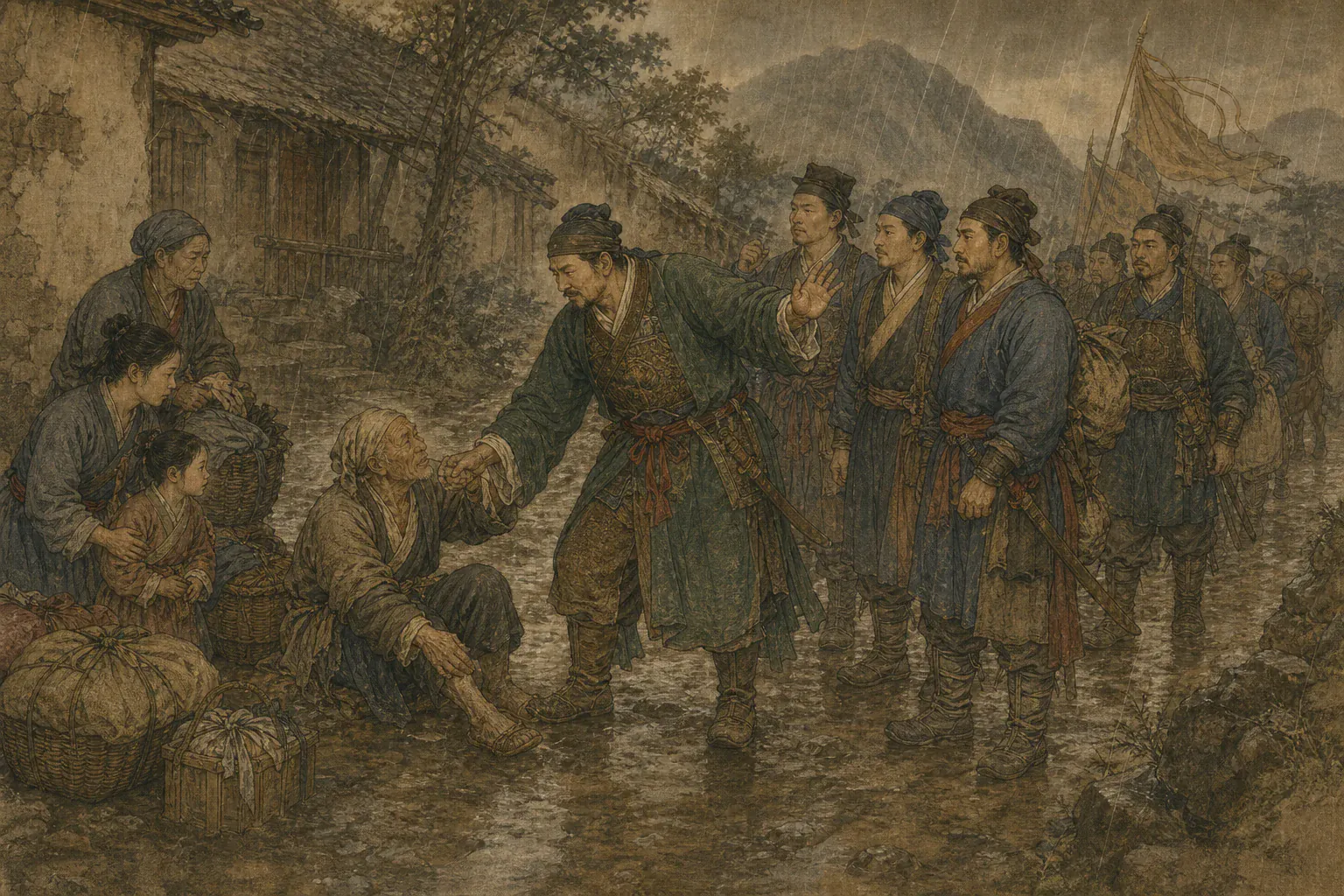 李定国在进军云南途中扶起流民，向部众严令不得抢掠百姓。