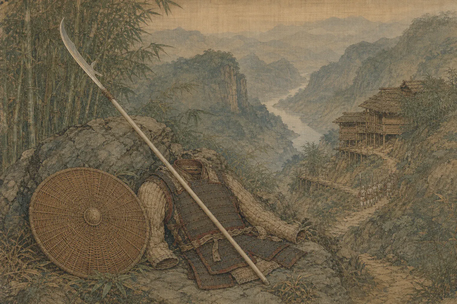 明末公元1620年的地域风貌与秦良玉生平意象。