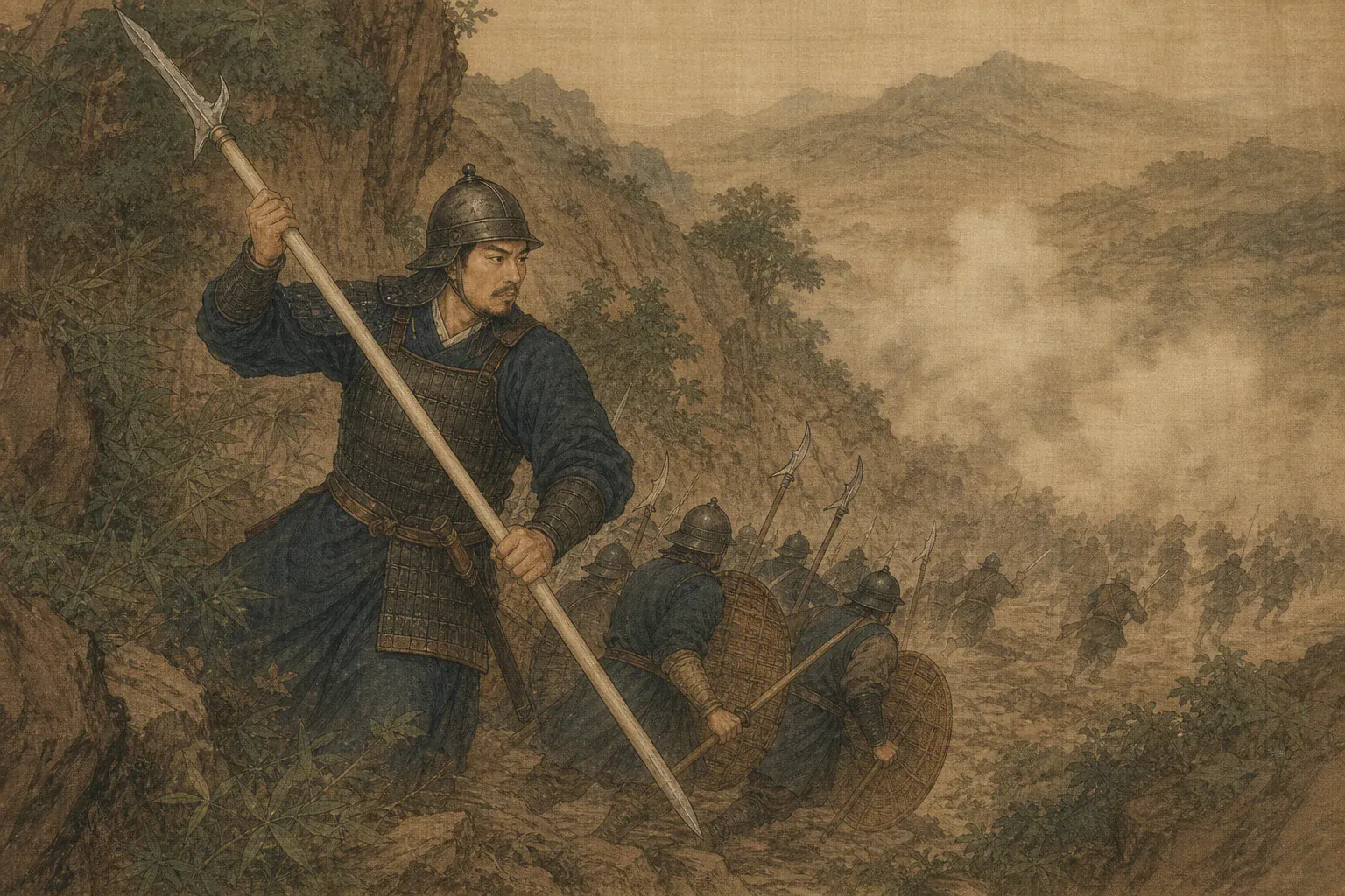 马祥麟率白杆兵从重庆城外侧翼切入叛军阵列，以钩矛打开缺口。