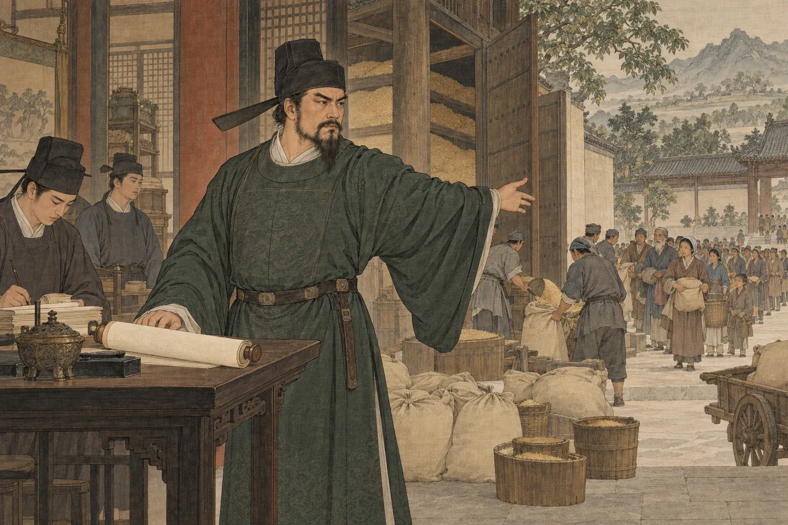 辛弃疾放下征讨饥民的诏书，转身命人打开粮仓救济百姓。